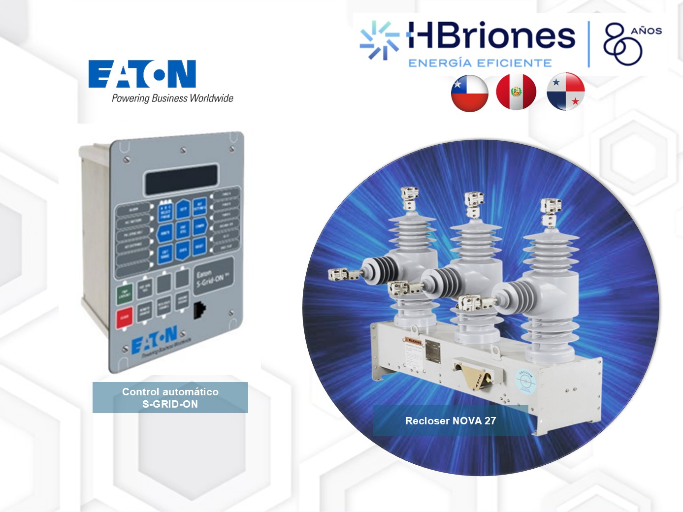 Recloser NOVA 27 KV, 800A, 12.5kA, 150kVBIL con MODELO S-GRID-ON